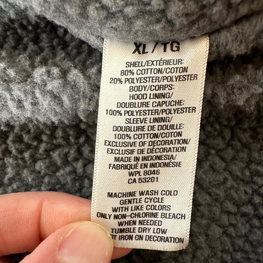Aeropostale Full Zip Hoodie‎ Charcoal Gray Sherpa Lined Distressed Y2K Mens XL - Picture 6 of 16